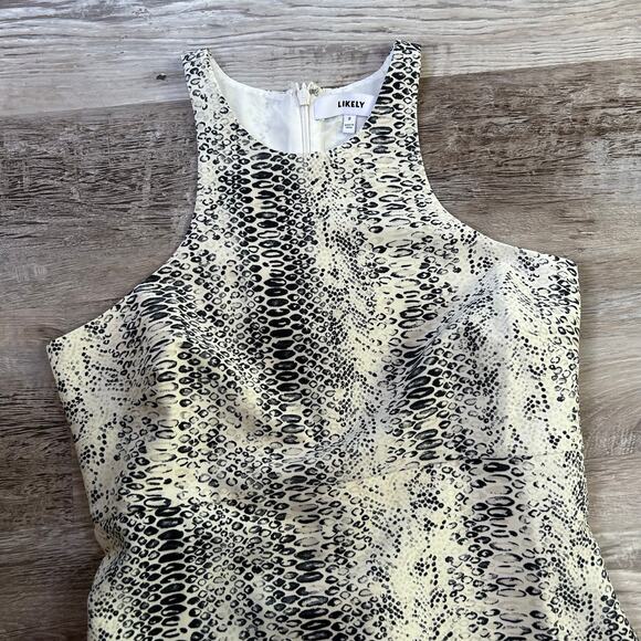 Likely Snakeskin Bodycon Dress Beige Black Midi Racerback Date Night Size 2 - Picture 2 of 13